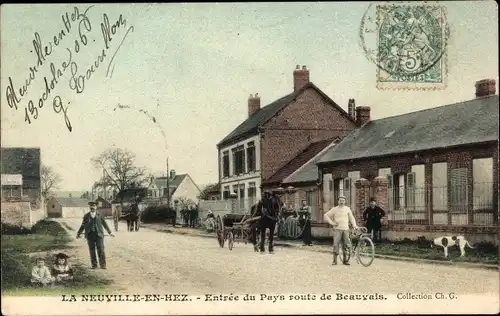 Ak La Neuville en Hez Oise, Entrée du Pays route de Beauvais