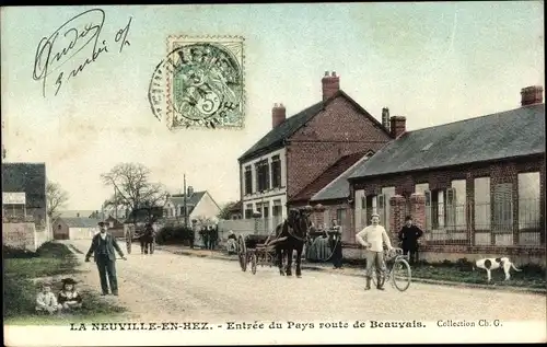 Ak La Neuville en Hez Oise, Entrée du Pays route de Beauvais