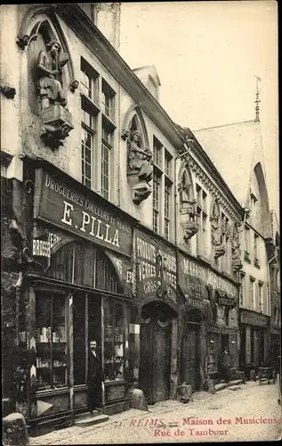 Ak Reims Marne, Rue de Tambour, Maison des Musiciens