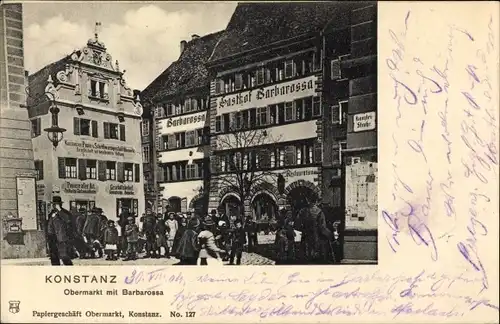 Ak Konstanz am Bodensee, Obermarkt mit Barbarossa