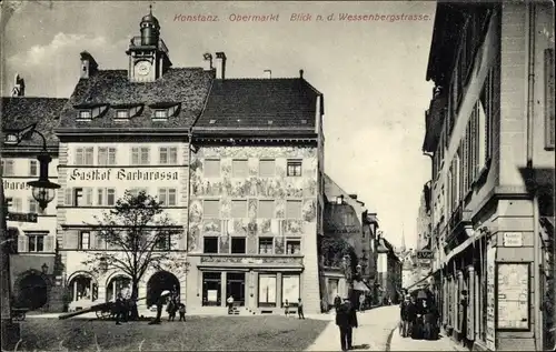 Ak Konstanz am Bodensee, Obermarkt, Gasthof Barbarossa, Wessenbergstraße, Passanten