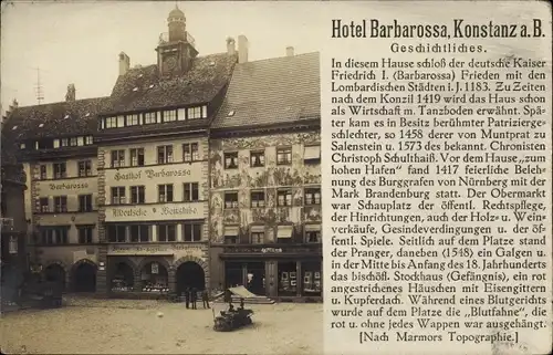 Ak Konstanz am Bodensee, Hotel Barbarossa, Geschichtliches