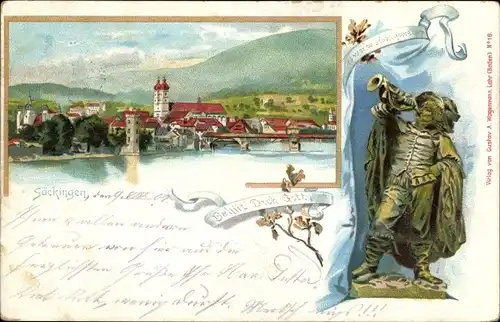 Litho Bad Säckingen am Hochrhein, Panorama, Trompeter von Säckingen, Behüt dich Gott