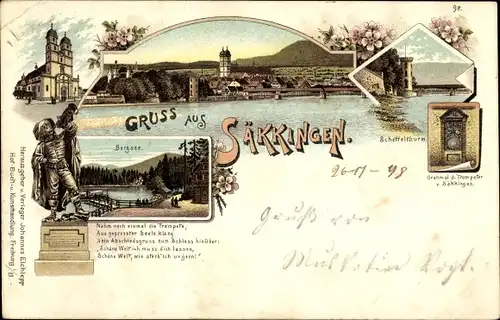 Litho Bad Säckingen am Hochrhein Kreis Waldshut, Trompeter von Säckingen, Scheffelturm