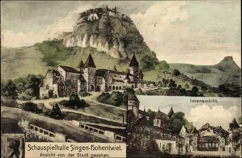 Ak Singen Hohentwiel im Kreis Konstanz, Schauspielhalle, Ansicht von der Stadt gesehen