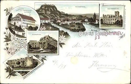 Litho Singen Hohentwiel Baden Württemberg, Gasthaus Hohentwiel, Ruine