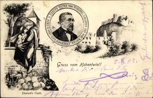 Litho Singen Hohentwiel im Kreis Konstanz, Joseph Victor von Scheffel, Burg