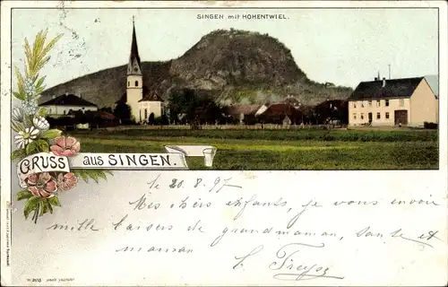 Ak Singen Hohentwiel Baden Württemberg, Panorama, Kirche