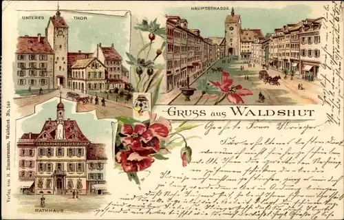 Litho Waldshut Tiengen am Hochrhein, Hauptstraße, Unteres Tor, Rathaus