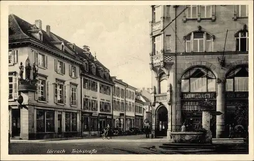 Ak Lörrach in Baden Württemberg, Blick in die Teichstraße mit Brunnen