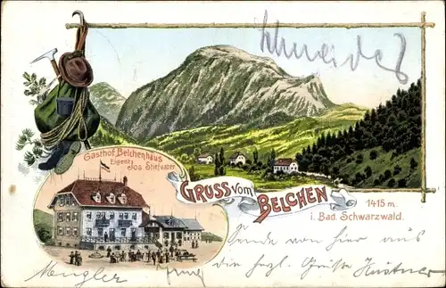 Litho Münstertal im Schwarzwald, Belchen, Gasthof Belchenhaus, Berg