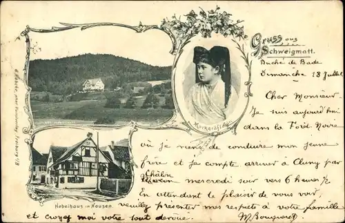 Ak Schweigmatt Raitbach Schopfheim in Baden, Haus, Frau in Tracht