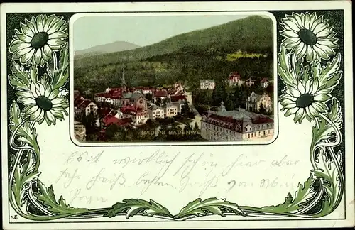 Passepartout Jugendstil Ak Badenweiler im Schwarzwald, Gesamtansicht