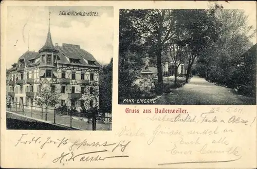 Ak Badenweiler im Kreis Breisgau Hochschwarzwald, Hotel, Parkeingang