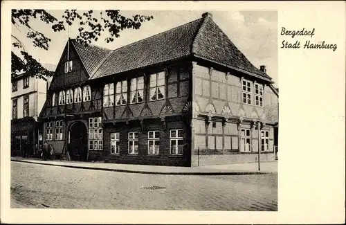 Ak Hamburg Bergedorf, Straßenpartie, Fachwerkhaus, Apotheke