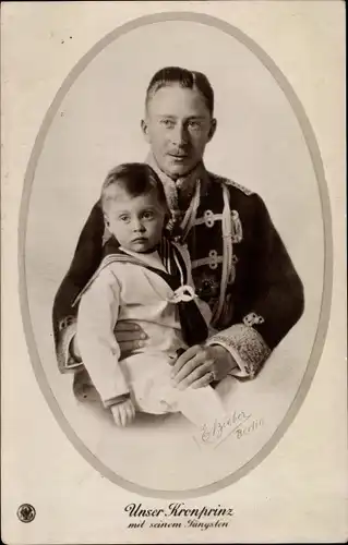 Ak Kronprinz Wilhelm von Preußen mit Sohn, Husarenuniform