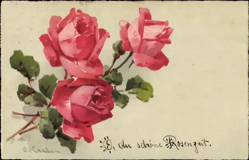Künstler Litho Klein, Catharina, Rote Rosen, Blüten, Meissner & Buch 2896