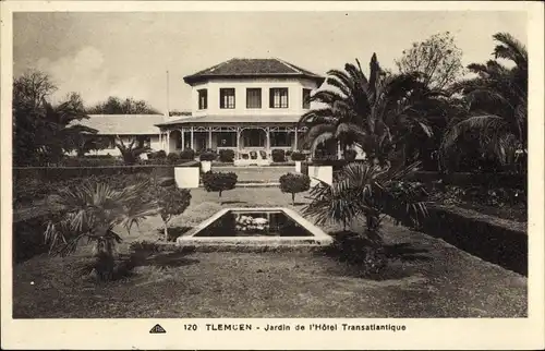 Ak Tlemcen Algerien, Jardin de l'Hotel Transatlantique