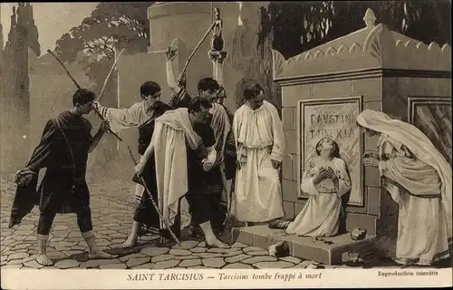 Ak Saint Tarcisius, tombe frappe a mort, Theaterszene