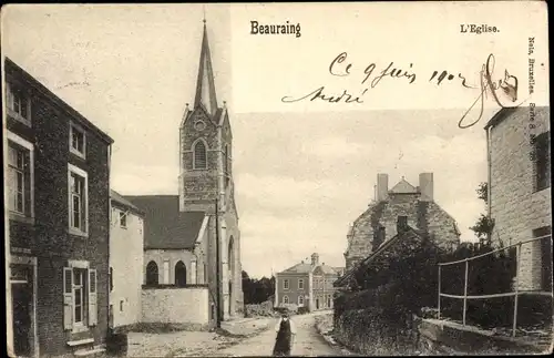 Ak Beauraing Wallonien Namur, L'Eglise, Straßenpartie an der Kirche