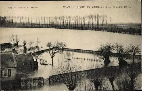 Ak Zeeland Niederlande, Watersnood 1906, überschwemmter Ort