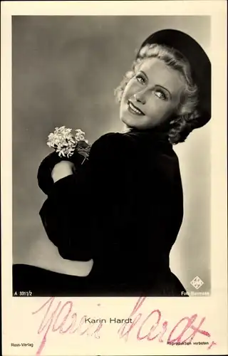 Ak Schauspielerin Karin Hardt, Portrait, UFA, Autogramm