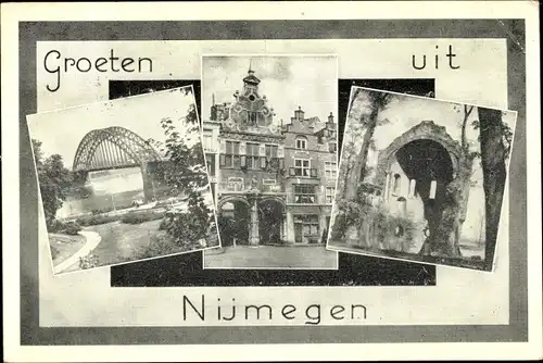 Ak Nijmegen Gelderland, Rheinbrücke, Gebäude, Ruine