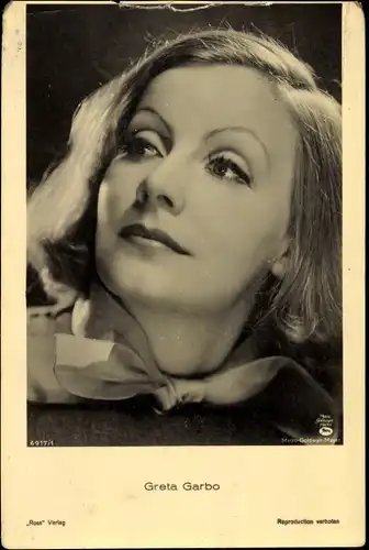 Ak Schauspielerin Greta Garbo, Portrait, MGM, Ross