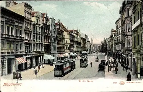 Ak Magdeburg an der Elbe, Breite Weg, Straßenbahnen