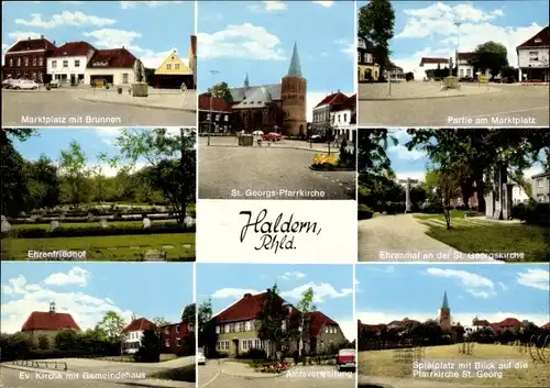 Ak Haldern Rees am Niederrhein, Marktplatz, Sankt Georgs Pfarrkirche, Ehrenmal, Amtsverwaltung