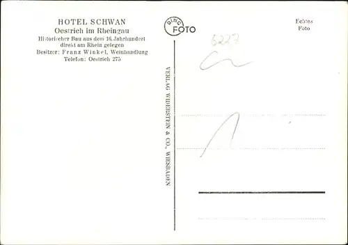 Ak Oestrich Winkel am Rhein Rheingau, Hotel Schwan, Inh. Franz Winkel