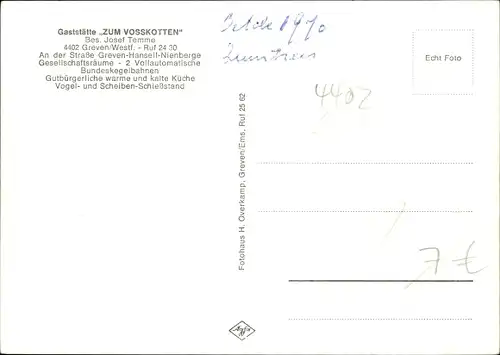 Ak Greven in Westfalen, Gaststätte Zum Vosskotten, Inh. Josef Temme, Kegelbahn