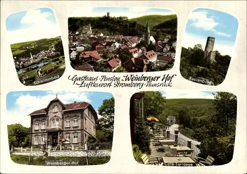 Ak Stromberg im Hunsrück, Pension Weinberger Hof, Fustenburg, Schwimmbad