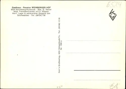 Ak Stromberg im Hunsrück, Gasthaus Pension Weinberger Hof, Ortspanorama, Burg