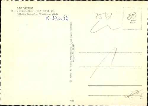 Ak Gompelscheuer Enzklösterle im Schwarzwald, Haus Girrbach, Außenansicht