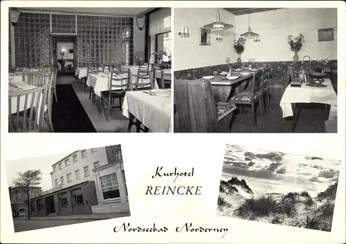 Ak Norderney in Ostfriesland, Kurhotel Reincke, Winterstraße 21, Strand, Speisesaal