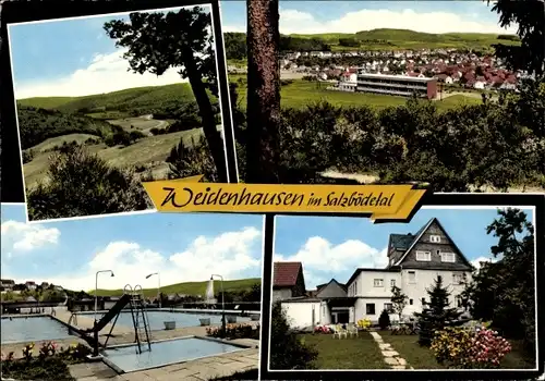 Ak Weidenhausen im Salzbödetal Gladenbach Hessen, Pension Hartmann, Freibad, Panorama
