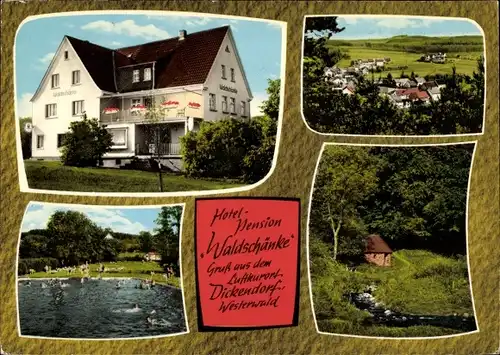 Ak Dickendorf im Westerwald, Hotel Pension Waldschänke, Freibad, Ortspanorama