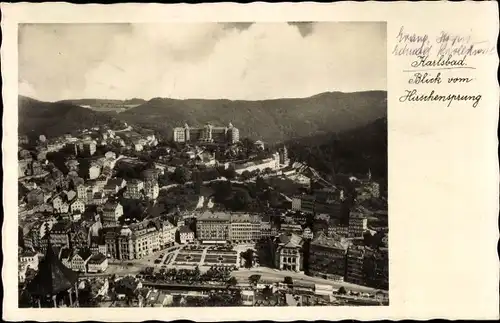 Ak Karlovy Vary Karlsbad Stadt, Blick vom Hirschensprung