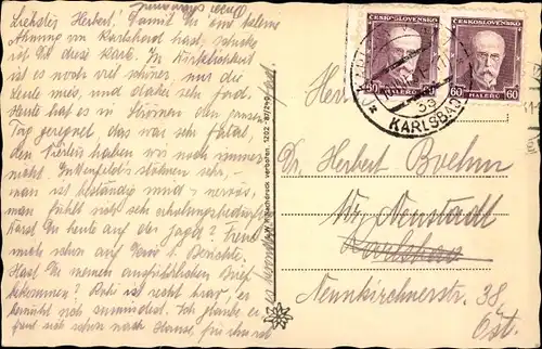 Ak Karlovy Vary Karlsbad Stadt, Blick vom Hirschensprung