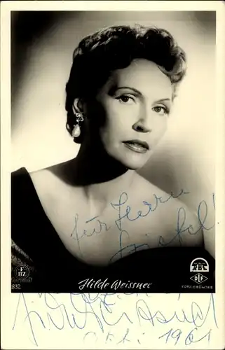 Ak Schauspielerin Hilde Weissner, Portrait, Autogramm, FBZ Verlag