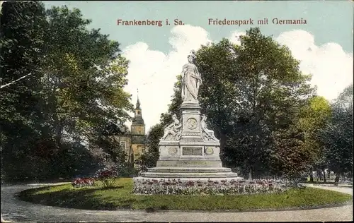 Ak Frankenberg an der Zschopau Sachsen, Friedenspark mit Germania