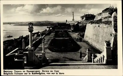 Ak Beograd Belgrad Serbien, Kalemegdan, Terrasse, vue sur la Save