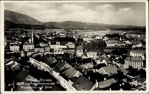 Ak Villach in Kärnten, Blick vom Stadtpfarrturm auf Hauptplatz