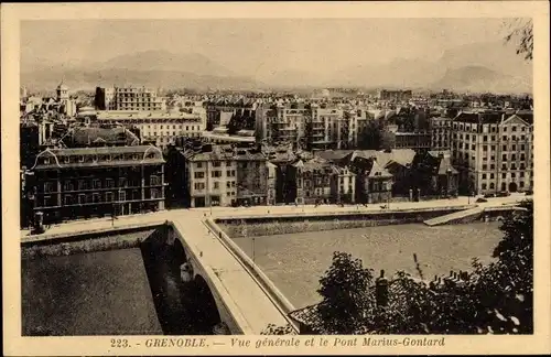 Ak Grenoble Isère, Vue générale et le Pont Marius Gontard