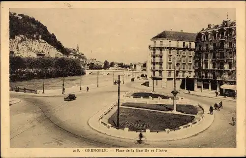 Ak Grenoble Isère, Place de la Bastille et l'Isère