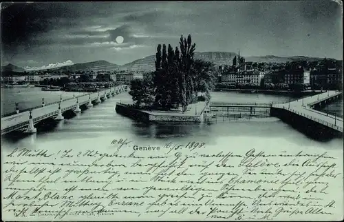 Mondschein Ak Genève Genf Schweiz, Panorama