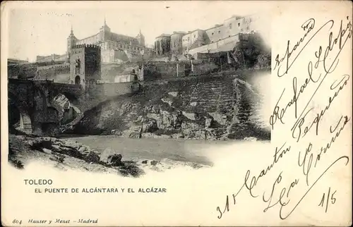 Ak Toledo Kastilien La Mancha Spanien, El Puente de Alcantara, Alcazar