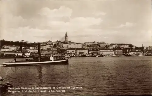 Ak Beograd Belgrad Serbien, Port de Sava avec la Cathedrale