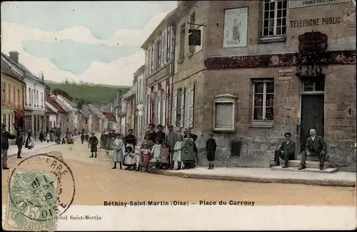 Ak Bethisy Saint Martin Oise, Place du Carrouy, Telephone Public